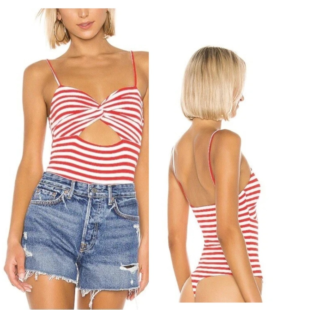 Lovers‎ + Friends Holter Bodysuit Womens XS Revolve Red White Stripe